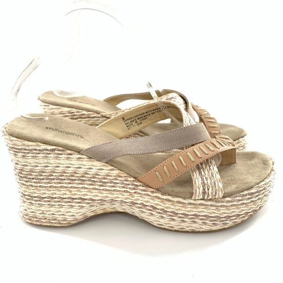 Xhilaration sandals 9 gray tan leather suede chunky platforms vintage y2k 90s - Picture 14 of 14